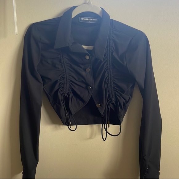 ‼️WOW‼️Maniere de Voir ruched detail shirt- navy blue- AND matchING pants ‼️ - Picture 8 of 13